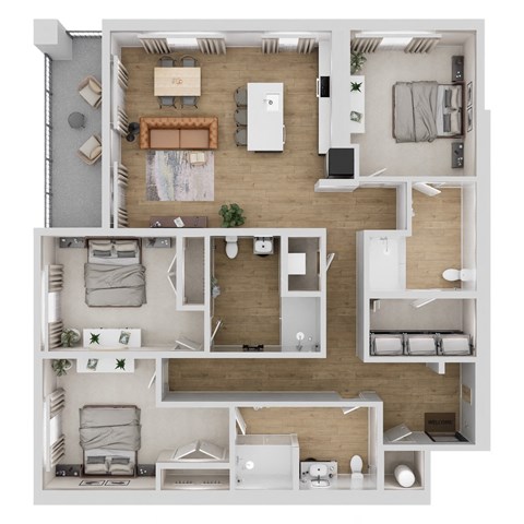 Floor plan for 3 beds, 3 baths, 1462 sqft